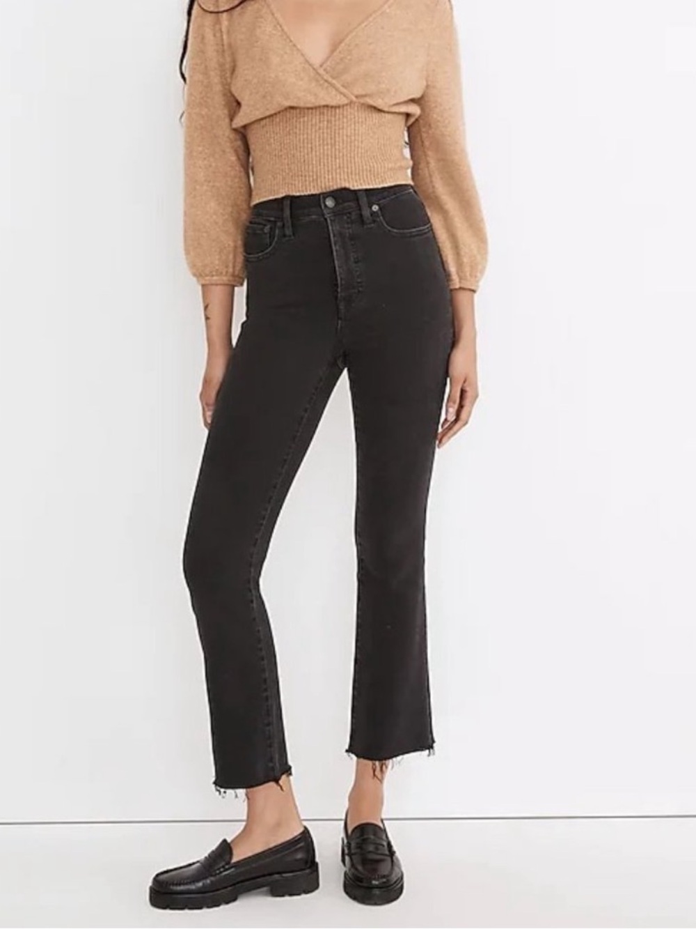 Madewell Cali Demi-Boot Black Raw Hem Jeans Size 26